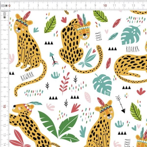 Tecido Tricoline Digital Onça Tribal Pano Patchwork Costura Ateliê Artesanato DIY