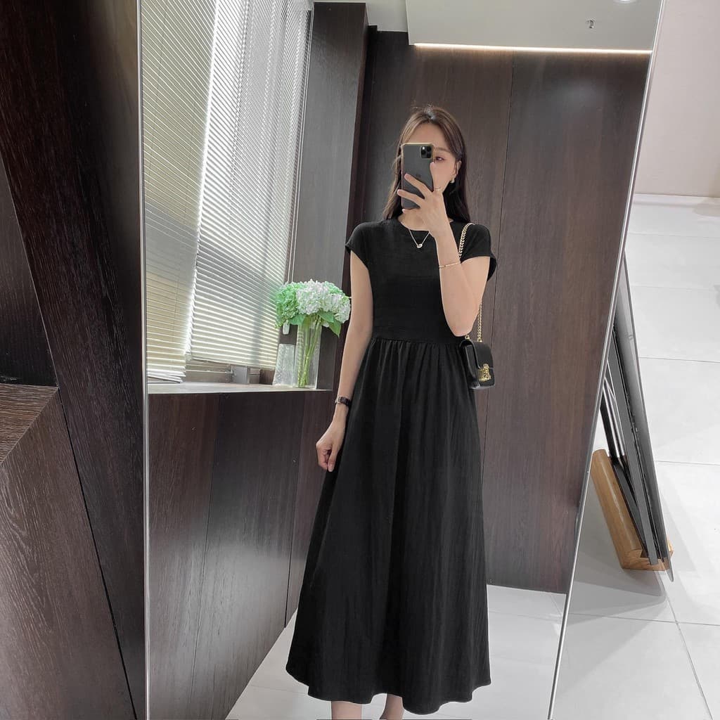 Jin Xiaojin Vestido feminino caseiro DYQ719 verão saia grande bainha linha A vestido de comprimento médio feminino