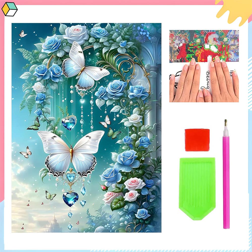 Borboletas e flores, 30x40 cm, Kit de Pintura Diamante 5D DIY para Adultos, Conjunto Completo de Arte Diamante Quadrada