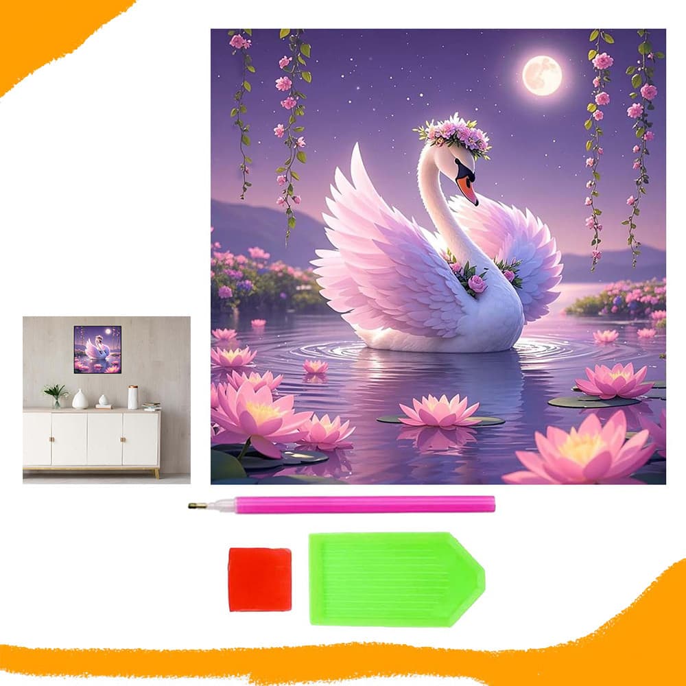Cisne, pintura com quadrados diamantes, arte com diamantes 5D DIY, pintura com diamantes para iniciantes, 30 x 30 cm