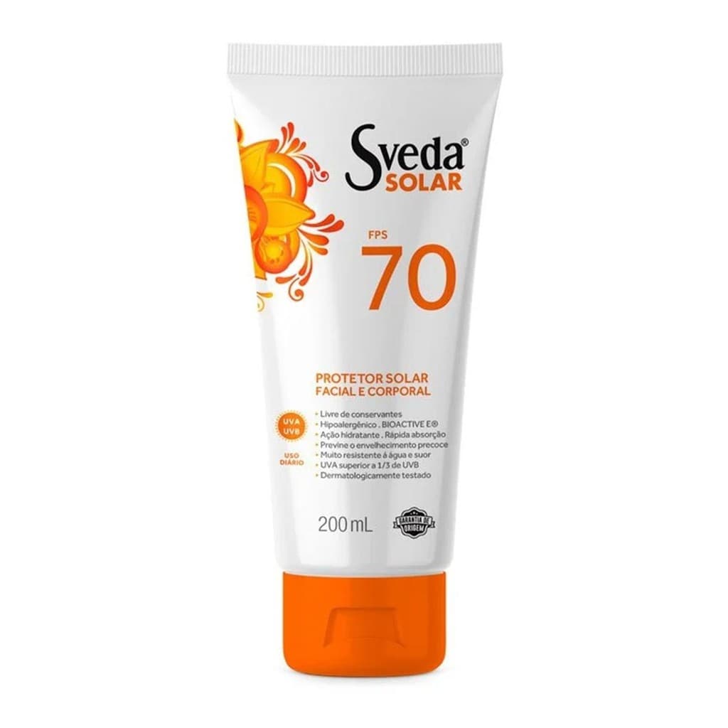 Protetor Solar Facial e Corporal Fps 70 Com 200Ml Sveda