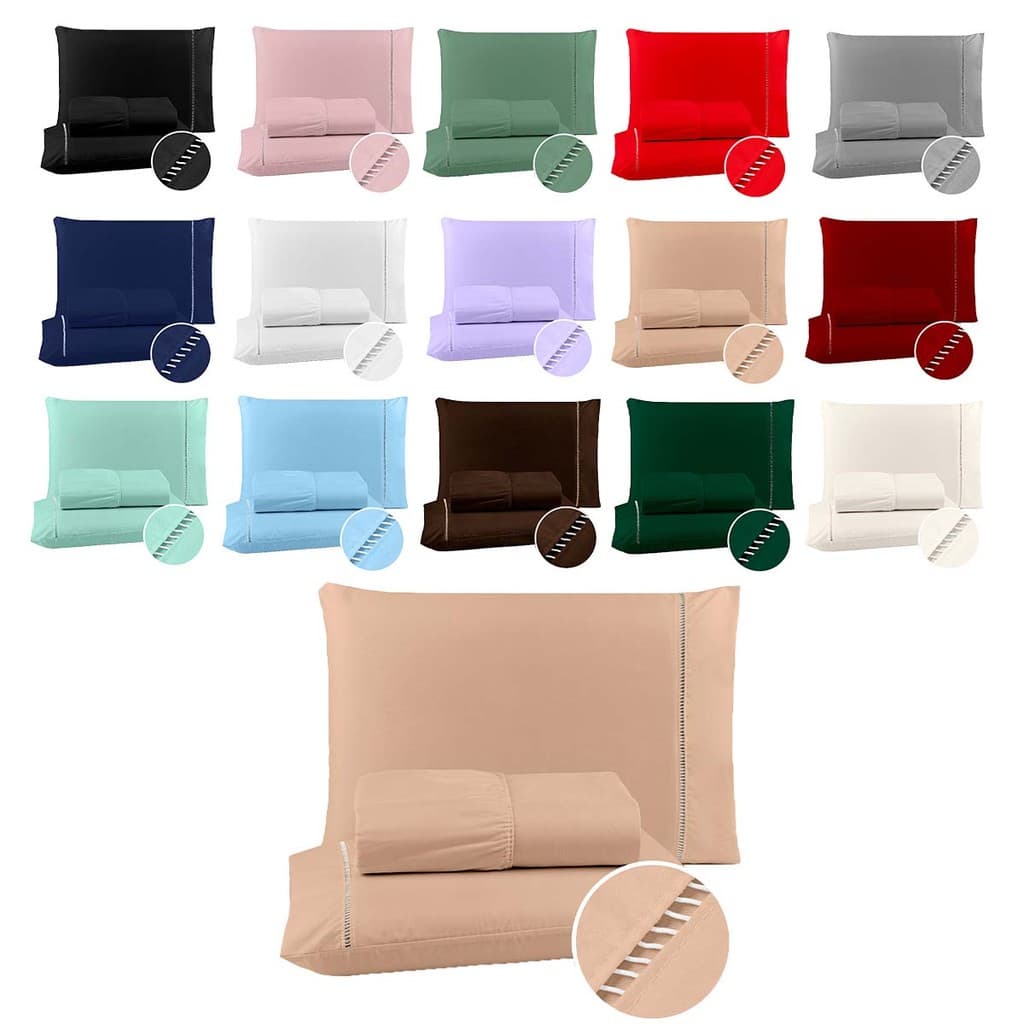 Jogo de Cama Solteiro, Casal, Queen, King Micropercal 2-3 Peças 400 Fios Ponto Palito Preto