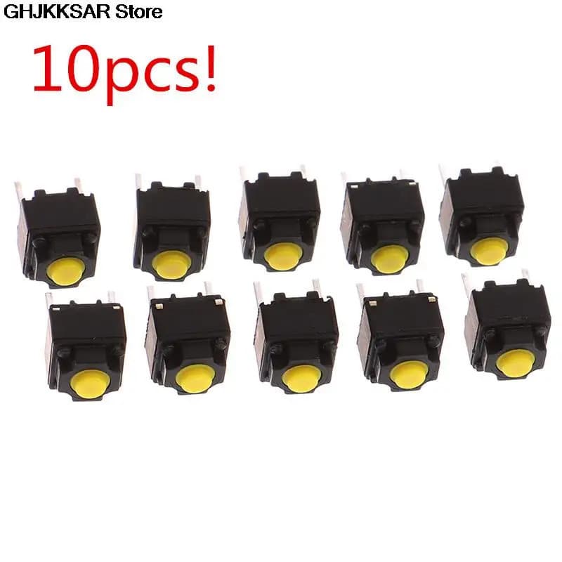 10 peças de botão para mouse sem fio e com fio, microinterruptor amarelo, botão de pressão 6*6*7.3mm
