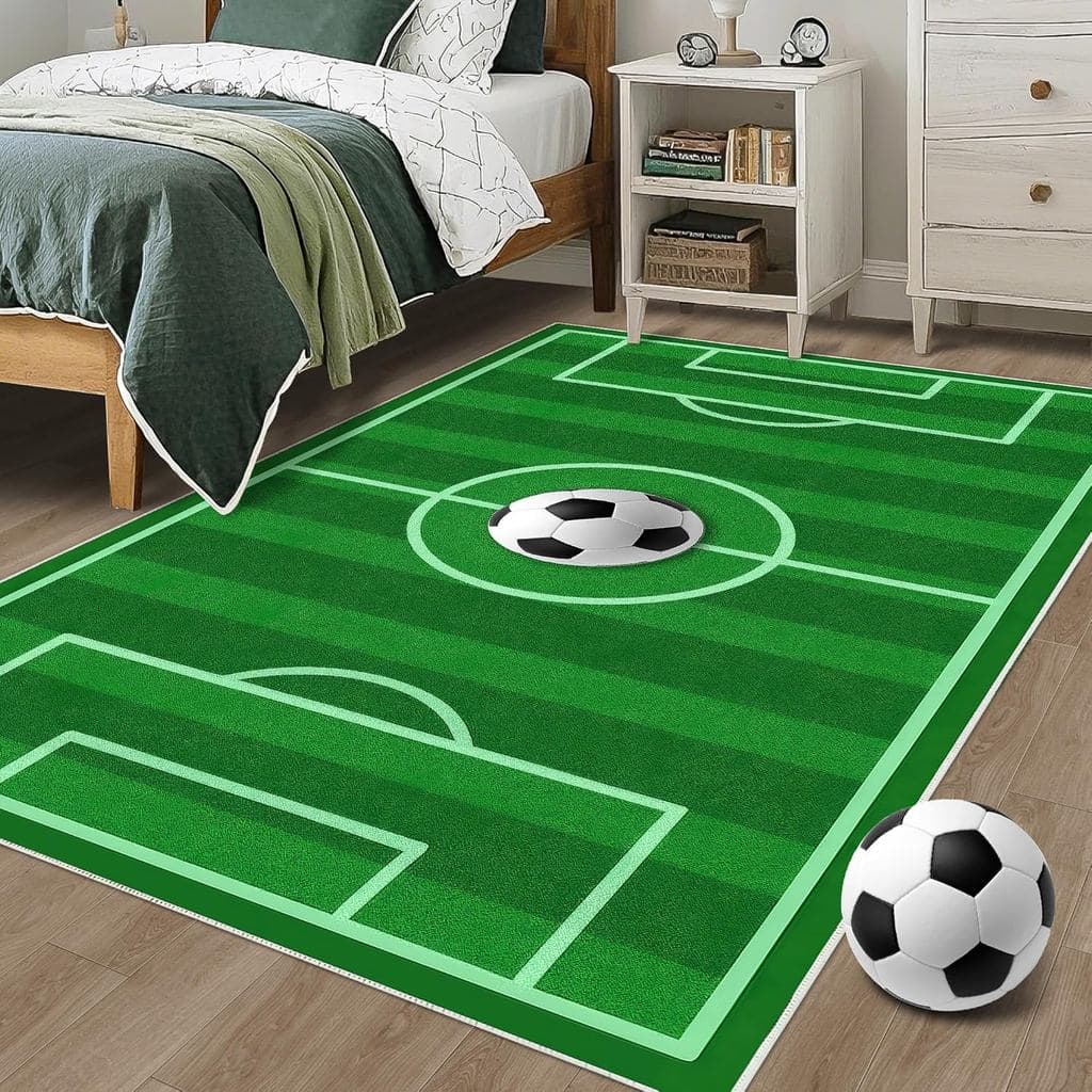 Tapete de Futebol para Quarto Infantil: Tapete Esportivo Antiderrapante 5x7 para Quarto de Meninos ou Decoração de Sala 