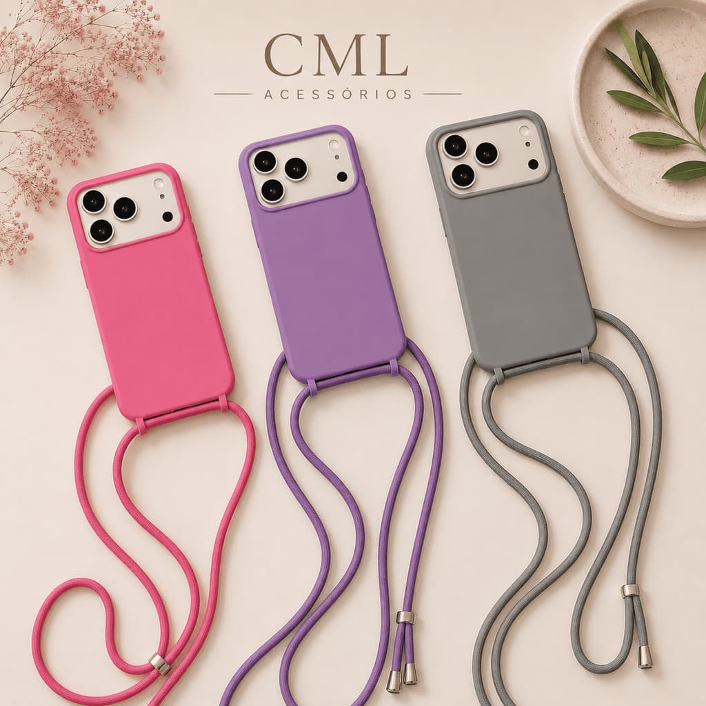 Capinha com Cordão para Celular  Ip 16/17 Capa Crossbody Alça Ajustável Anti Queda 📱