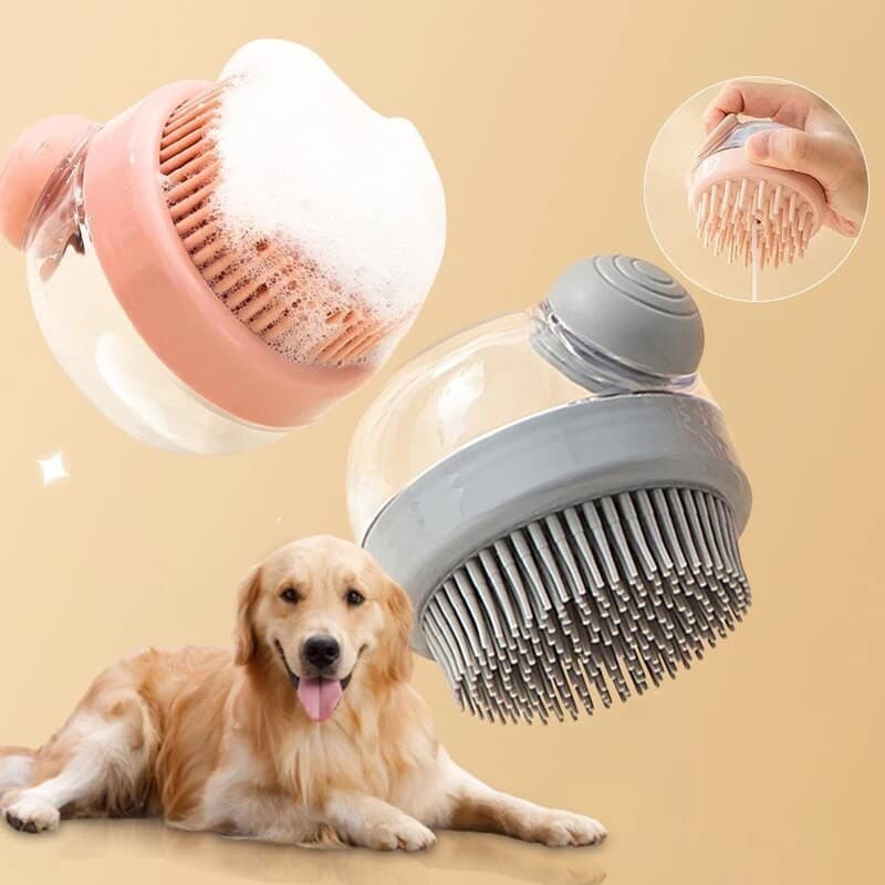 Escova de Banho para Animais de Estimação em Silicone Macio com Dispensador de Shampoo, Massagem Suave para Cuidar e Lim