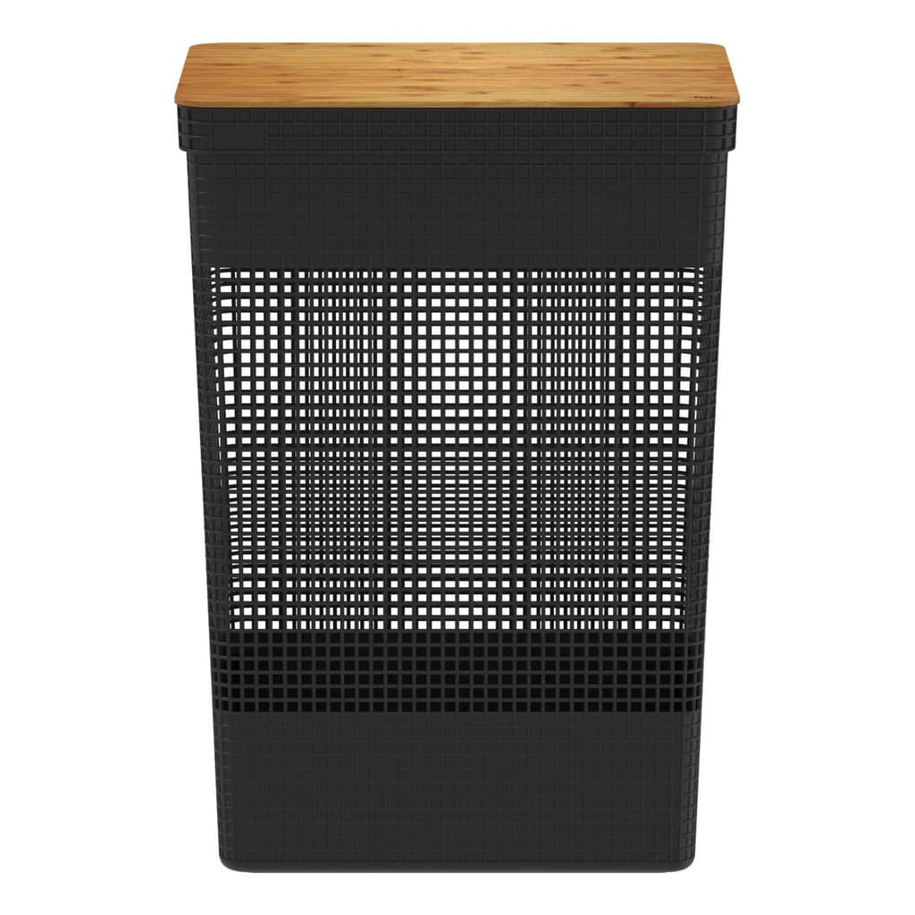 Cesto De Roupa Banheiro Tampa De Bambu 49 Litros Prático