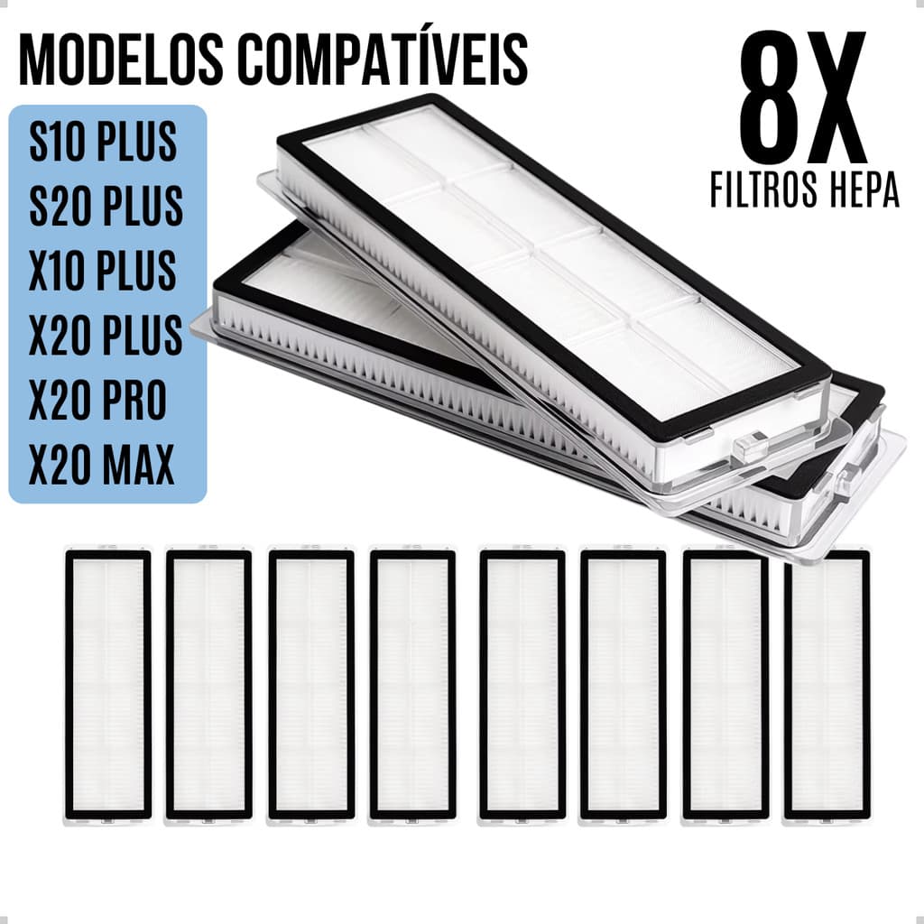 Kit 8, 4 e 2 Filtros Hepa Para Robo Aspirador Xioami X20 Pro X20 Max X10+ X20 Plus S10 Plus S20 Plus