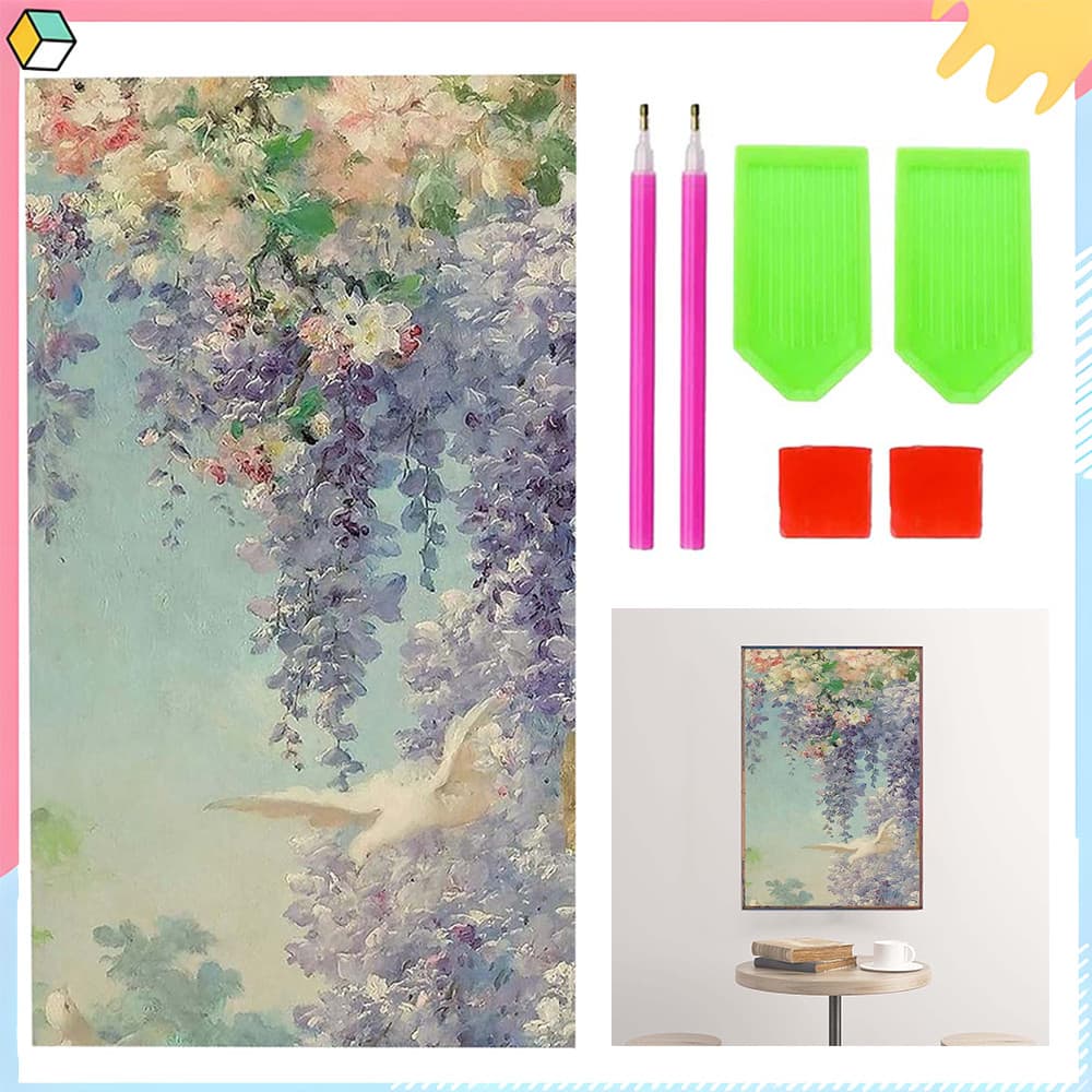 Glicínia roxa, 70 x 40 cm, kit DIY para pintura com diamantes 5D, ferramentas para pintura com diamantes quadrados
