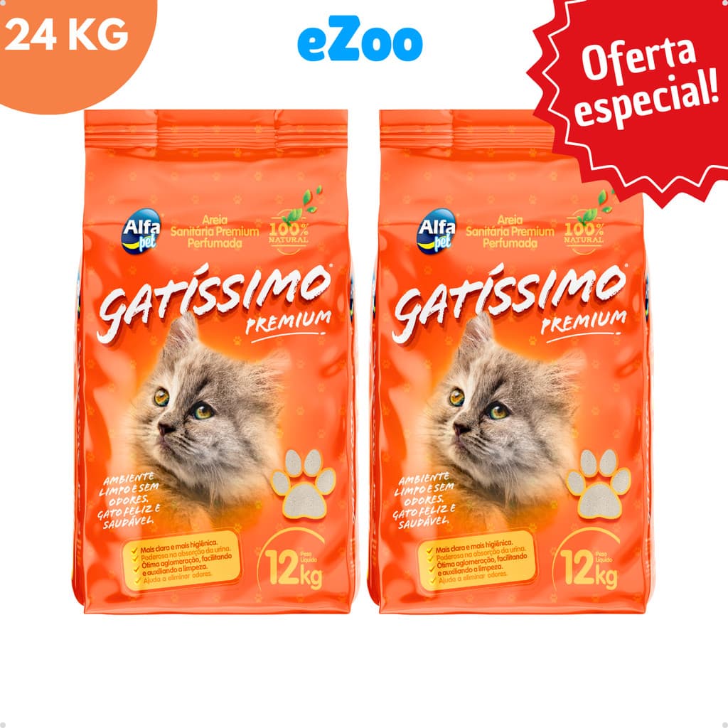 Kit 2 Areia Sanitária Higiênica Natural Premium Argila para Gatos Granulado Gatissimo 24 Kg Alfa Pet