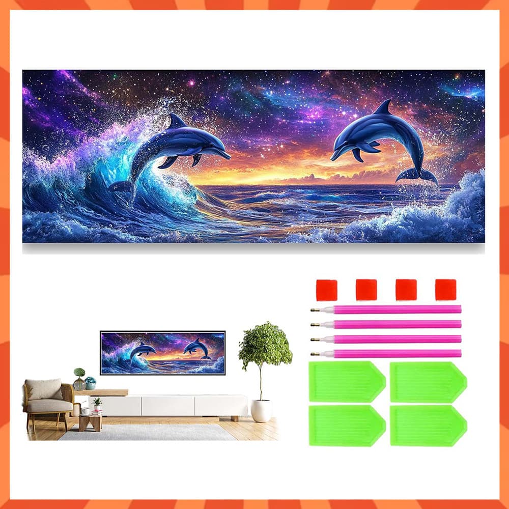 Golfinho Starlight, kit de arte com diamantes, pintura com diamantes para iniciantes, diamantes redondo 5D, 120 x 40 cm