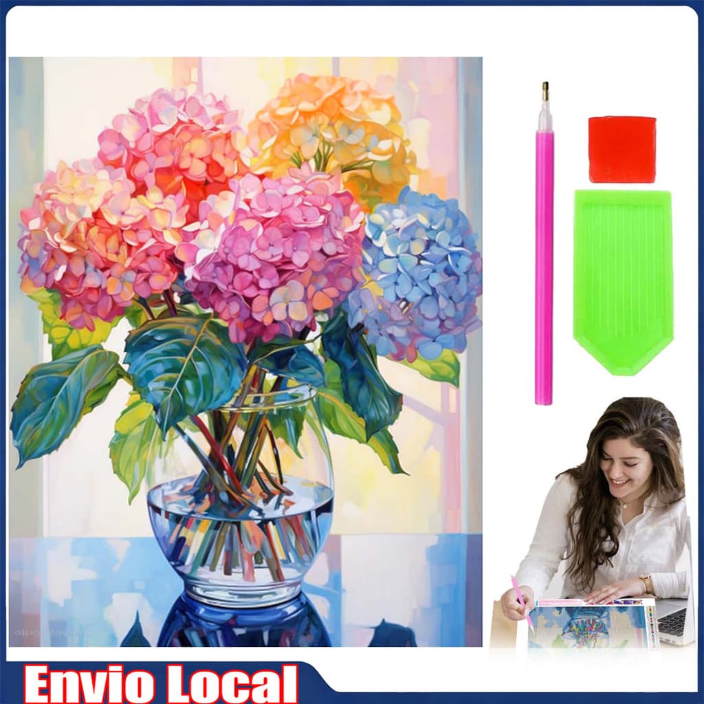 Flores coloridas, conjunto de pintura diamante, pintura de diamante quadrado 5D, arte artesanal 30 x 40 cm