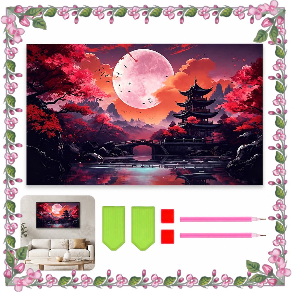 40 x 70 cm, Pintura com diamantes quadrados 5D, Conjunto de arte com diamantes Lua de Sangue, artesanato DIY