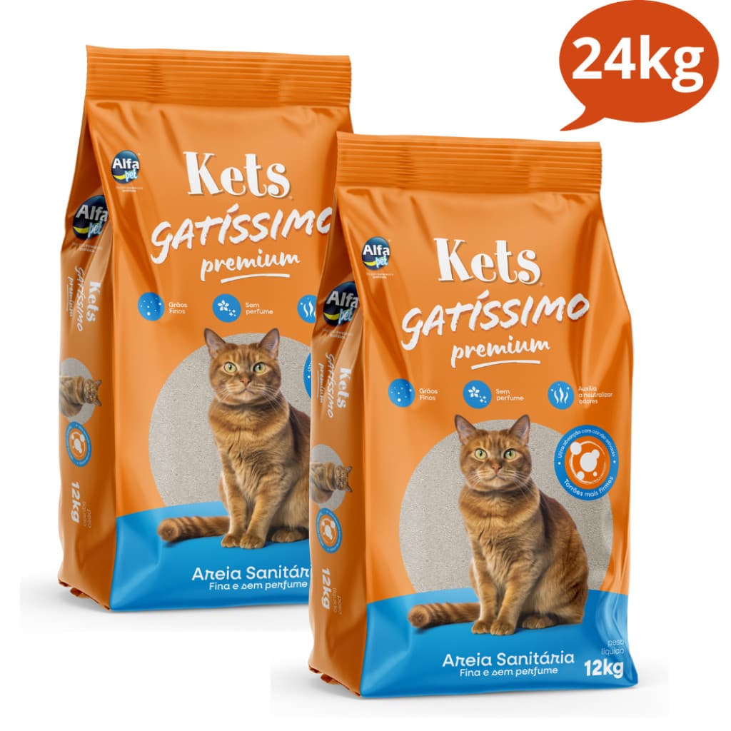 Kit 2 Areia Fina Sanitária Kets 12kg Sem Perfume Higiênica Granulado Para Gatos Gatissimo .2.4.k.g.