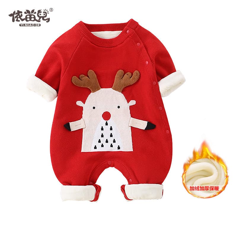 Bebê bebê roupas de inverno camisola forro de lã engrossado macacão um ano de idade bebê menina vermelho terno roupas qu