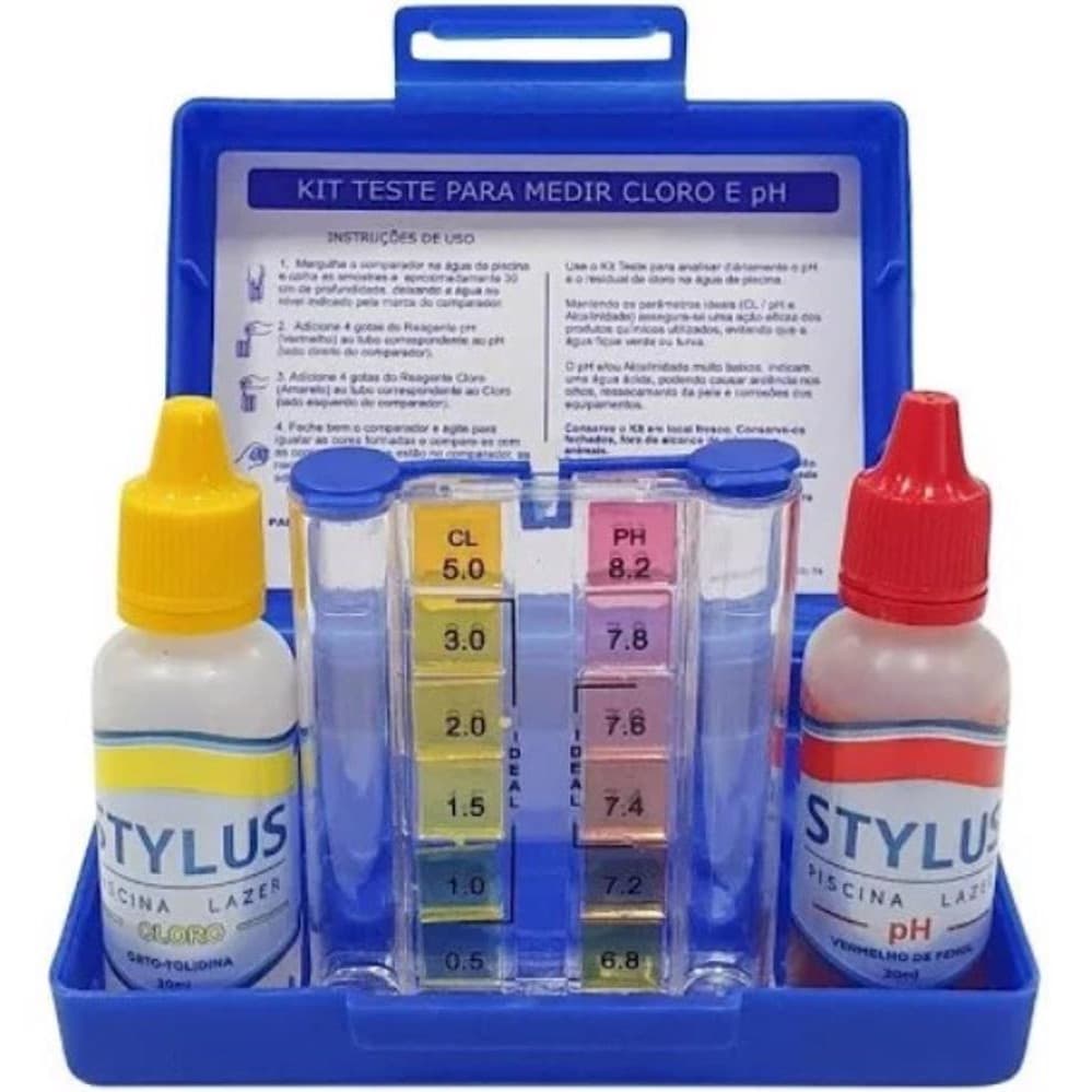 Estojo Kit Teste pH E Cloro Para Tratamento De Piscina Completo
