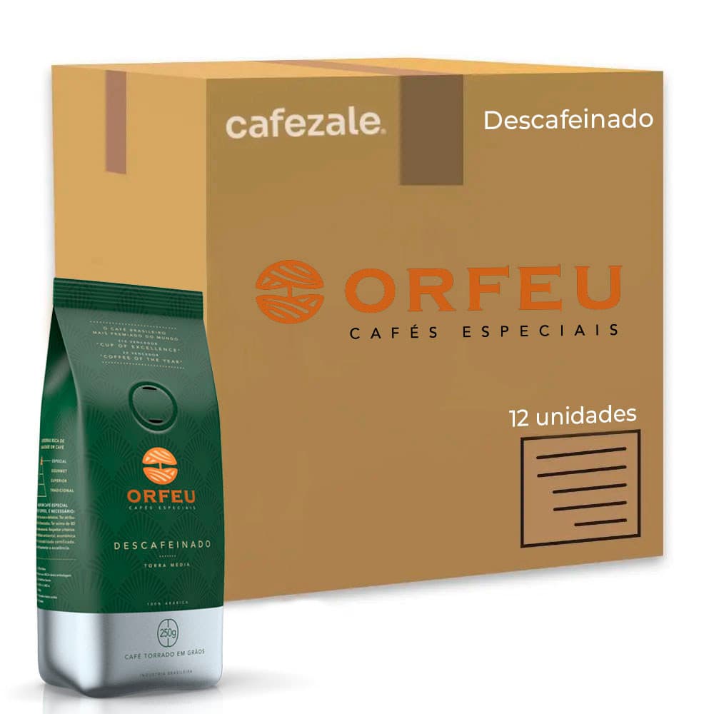 Café em Grãos Premium Orfeu Descafeinado Kit 12 Pacotes 250g
