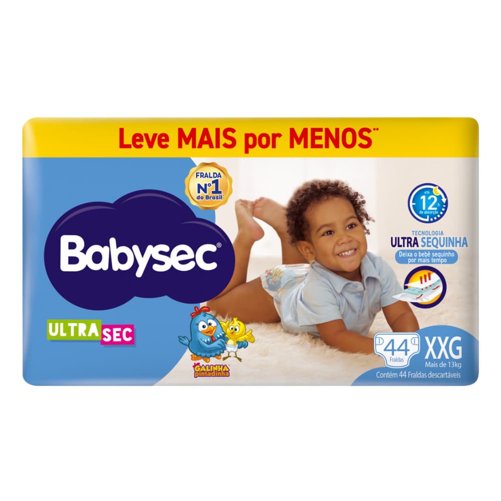 Fralda 1 Pacote BabySec Leve Mais Pague Menos Ultrasec Galinha Pintadinha Hiper XXG Pacote c/44un