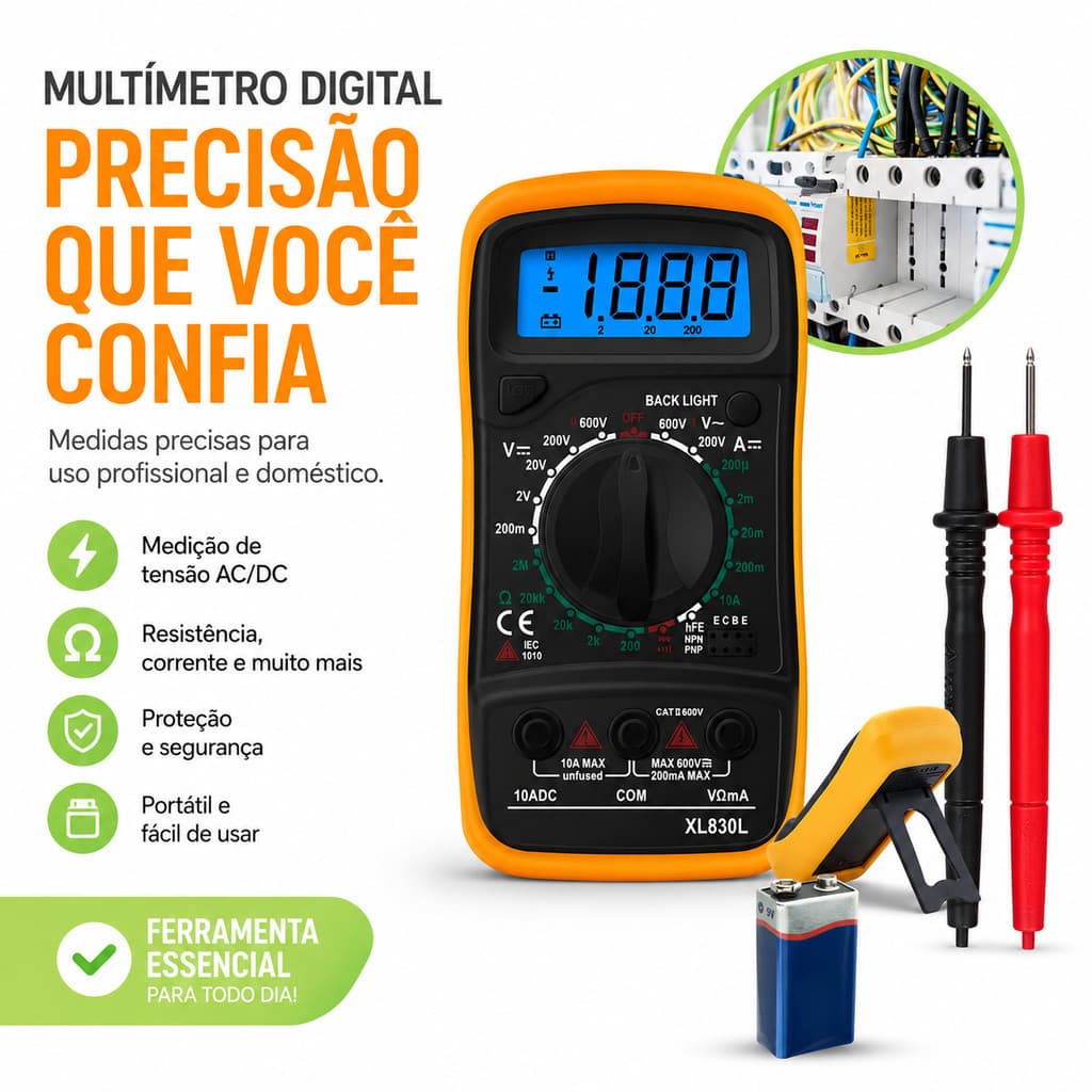 Multímetro Digital Portátil Profissional Capacímetro Testador Elétrico LCD