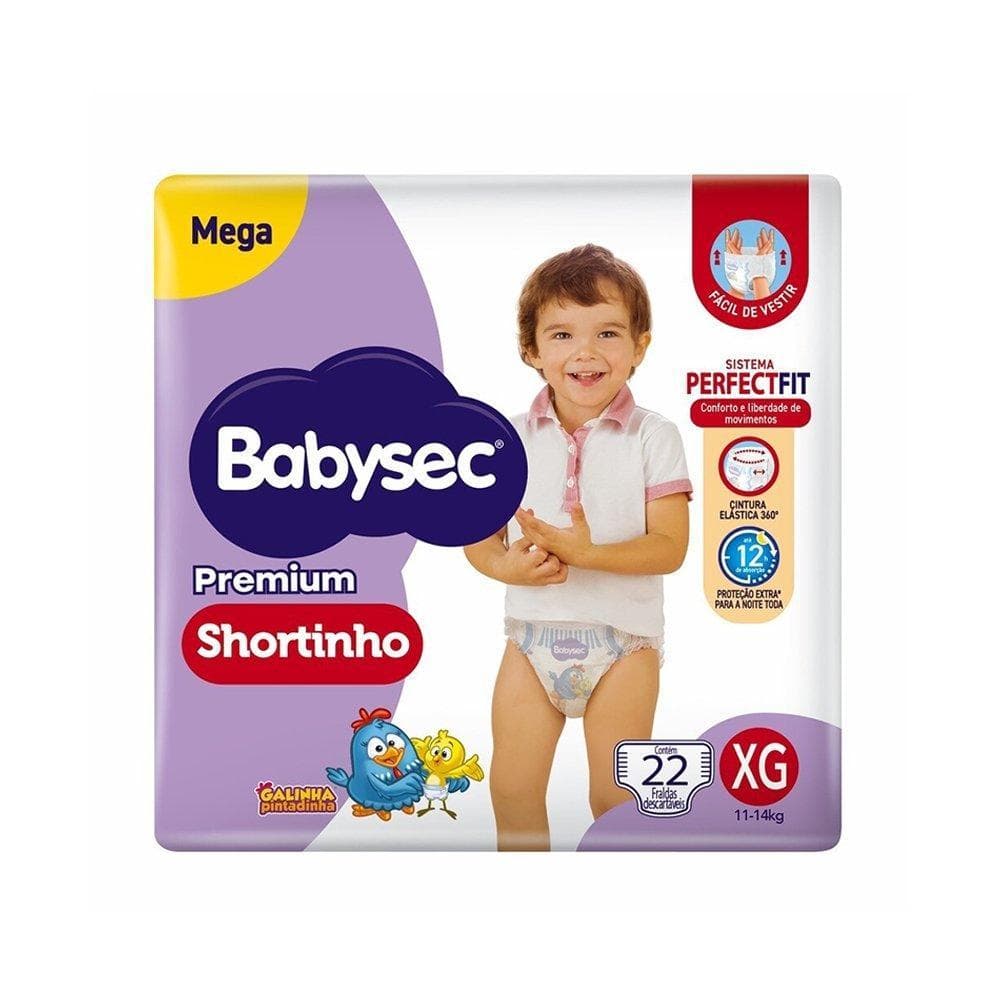 Fralda Descartável Babysec Shortinho Mega Extra Grande - 6 Pacotes com 22 Fraldas - Total 132 Tiras