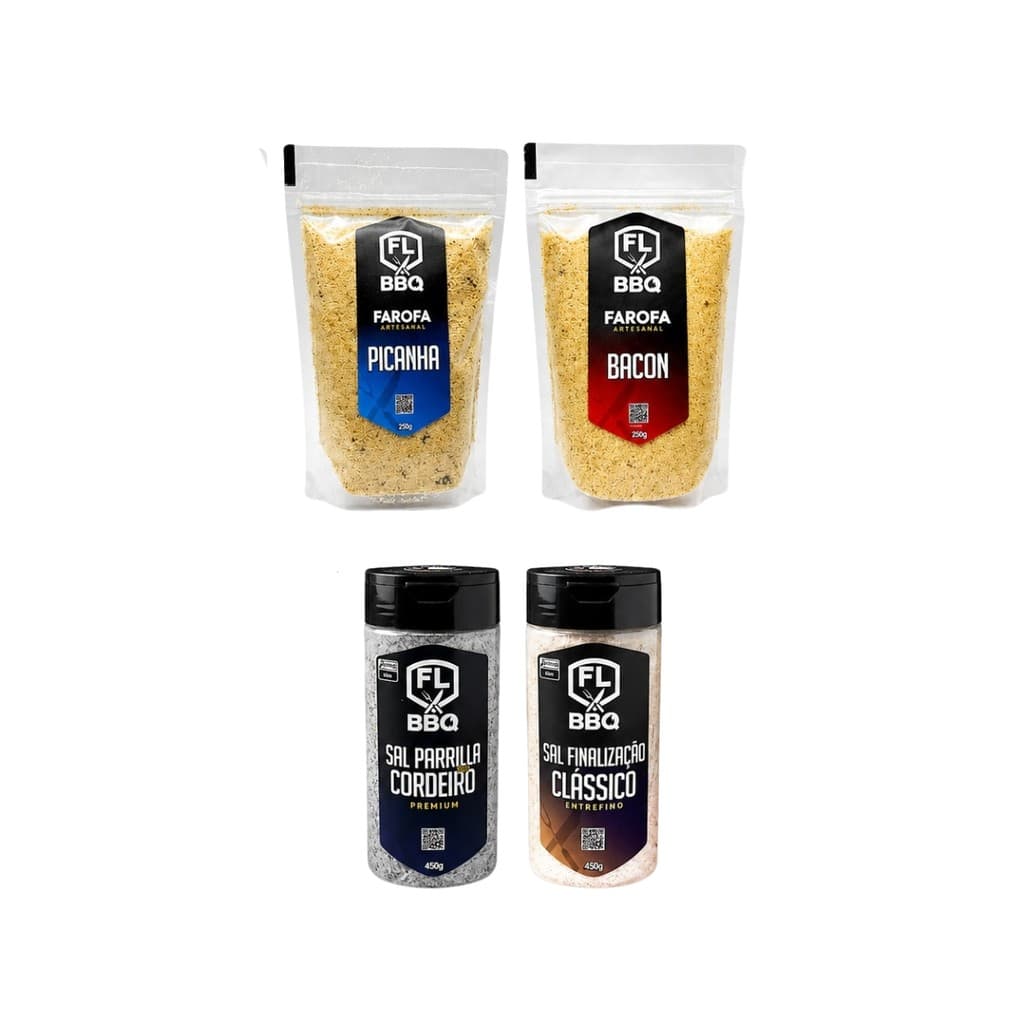 KIT FAROFA E SAIS FLBBQ - CLÁSSICO, CORDEIRO, BACON E PICANHA