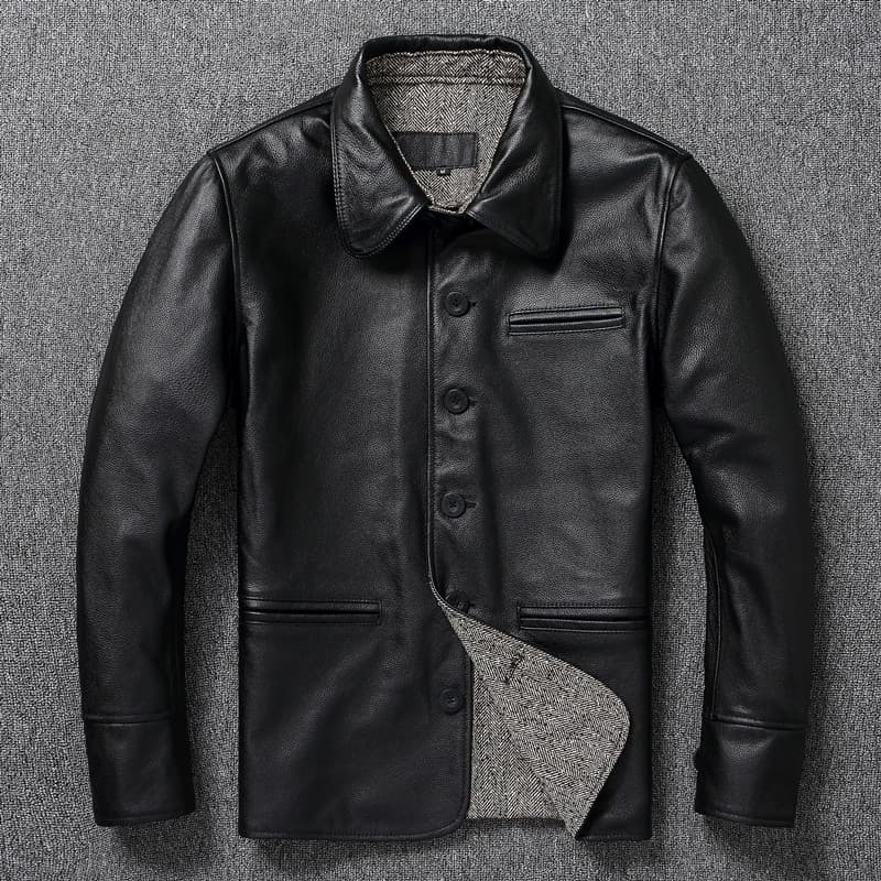 Jaqueta de couro Gatekeeper Jaqueta de couro genuíno masculina lapela camada superior jaqueta de couro fino ajuste compr