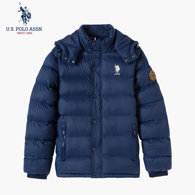 USPOLOASSN Jaqueta acolchoada masculina jaqueta de inverno com capuz curto Casual acolchoado jaqueta masculina juventude