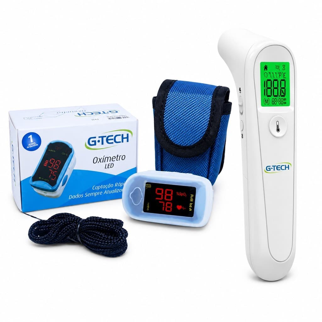 KIT TERMÓMETRO TESTA E OXÍMETRO DE DEDO GTECH 