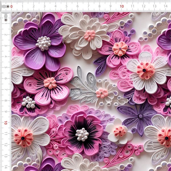Tecido Tricoline Digital 3D Montagem de Flores Rosa e Branco Artesanato Patchwork Pano Costura DIY