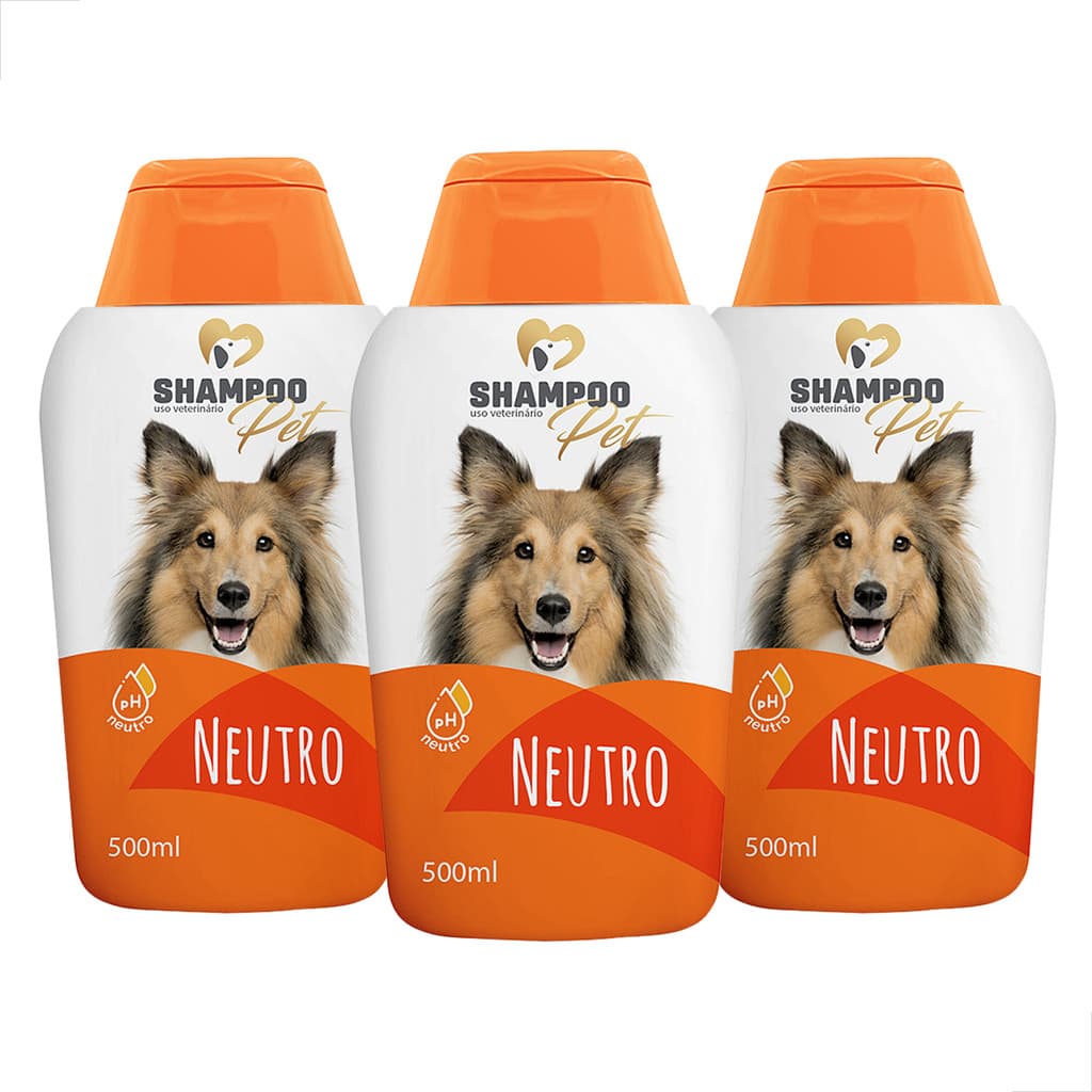 Kit 3 Shampoo para Cães Pet Neutro 500ml para Filhotes e Adultos