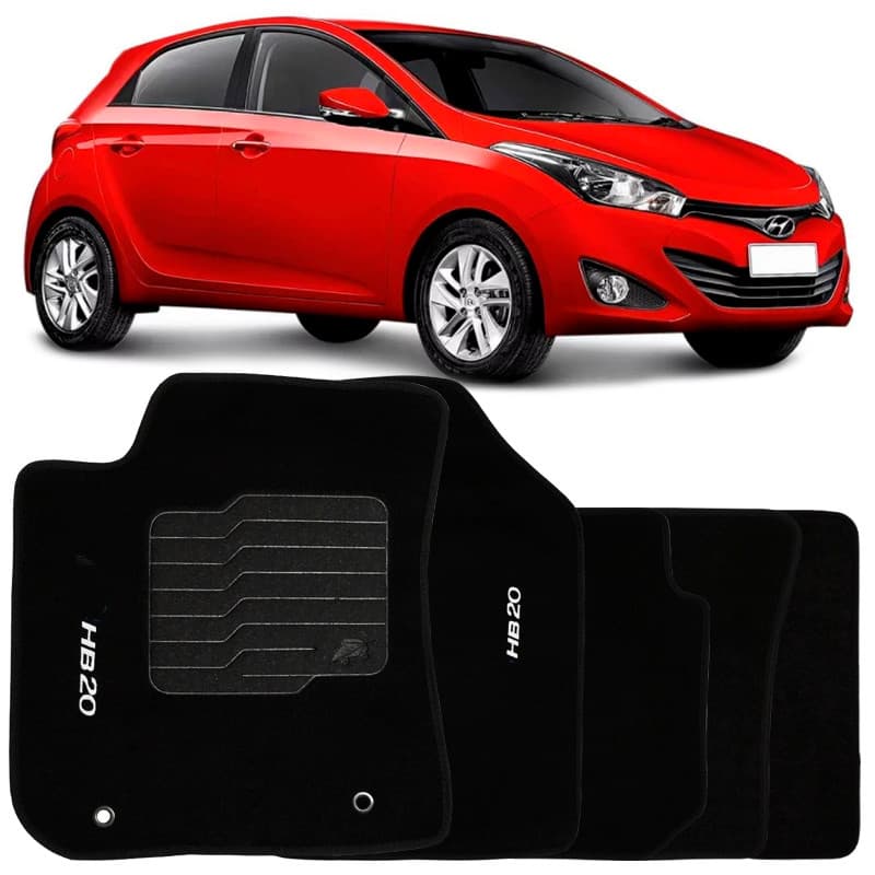 Tapete Carpete Hb20 2012 à 2019 Preto Logo Bordado  Personalizado Automotivo Jogo 5 Peças