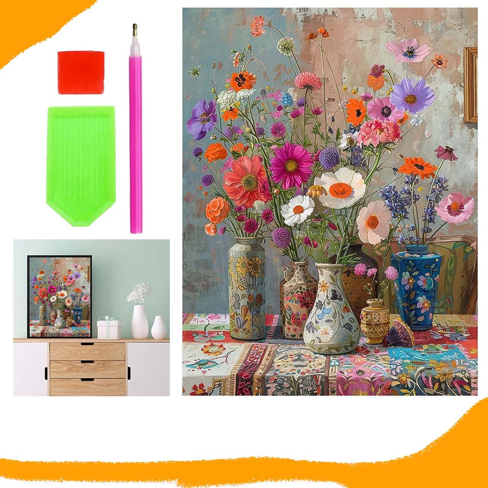 Arranjo floral, Pintura Diamante Quadrada, Pintura Diamante 5D DIY, Kit de Pintura Diamante para Iniciantes, 30 x 40cm