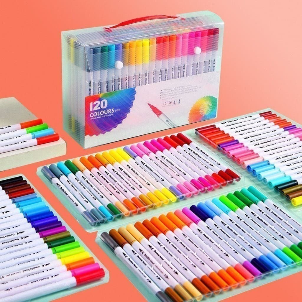 Kit 24/36/48/60/80 Cores Caneta 2 em 1 Brush Lettering e Ponta Fina Dual Pen Canetinha Colorir Desenho