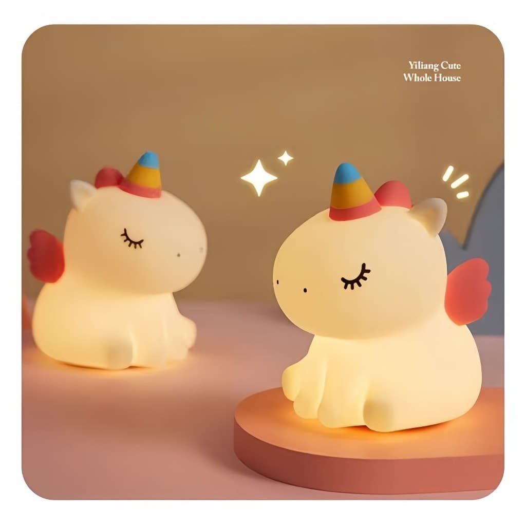 Luminária Mesa Touch Unicórnio Anjo Lâmpada Noturna Abajur Decoração Infantil Led Recarregável LED RGB Presente Aniversá
