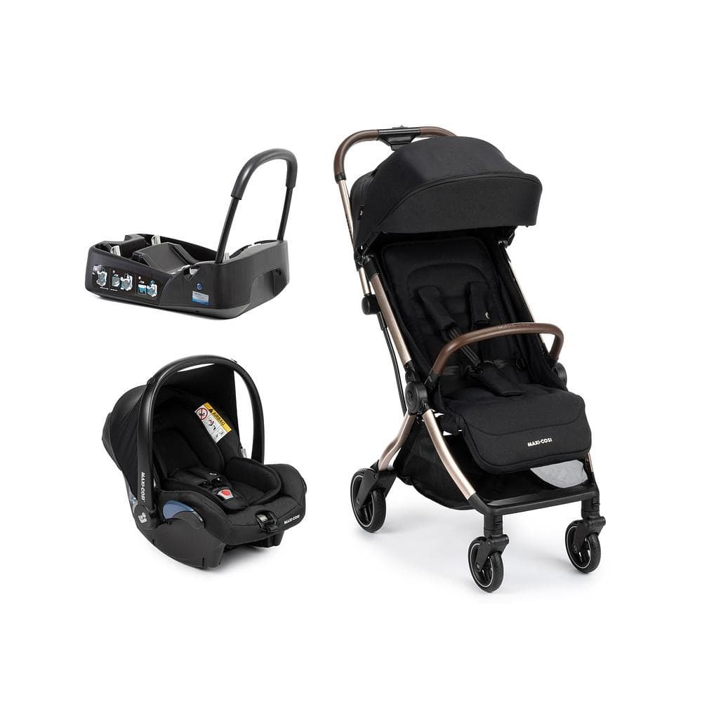 Carrinho de Bebê Com Bebê Conforto e Base Maxi Cosi Travel System Eva3 Trio Champagne