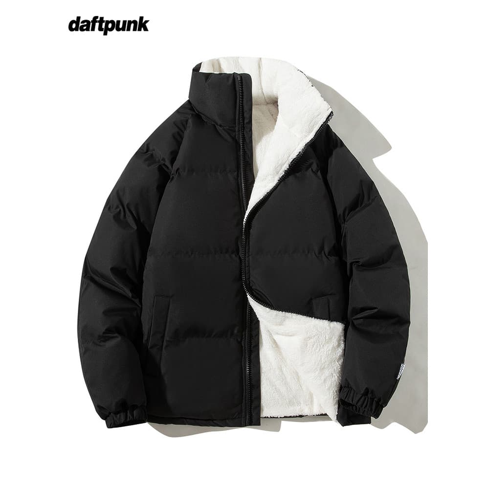 Jaqueta acolchoada masculina outono inverno forro de lã engrossado jaqueta de pão masculina Street Wear solto cordeiro v