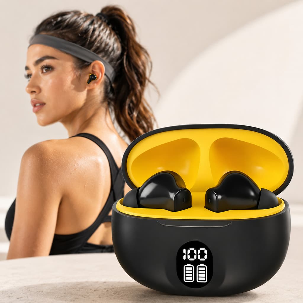 Fones de ouvido Bluetooth sem fio TWS 9D com tela sensível ao toque digital e fones de ouvido esportivos anjgg