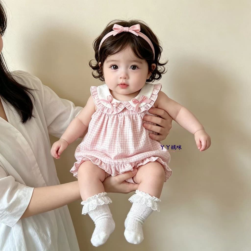 Bebê roupas de bebê roupas de verão puro algodão doce xadrez macacão vestido bebê recém-nascido menina mês cheio cem dia