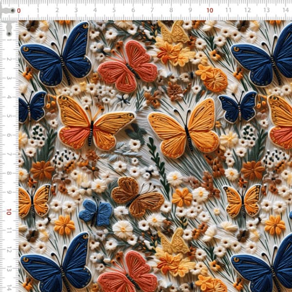Tecido Tricoline Digital 3D  Pouso Borboletas nas Flores Costura Pano DIY Patchwork Artesanato Quilt