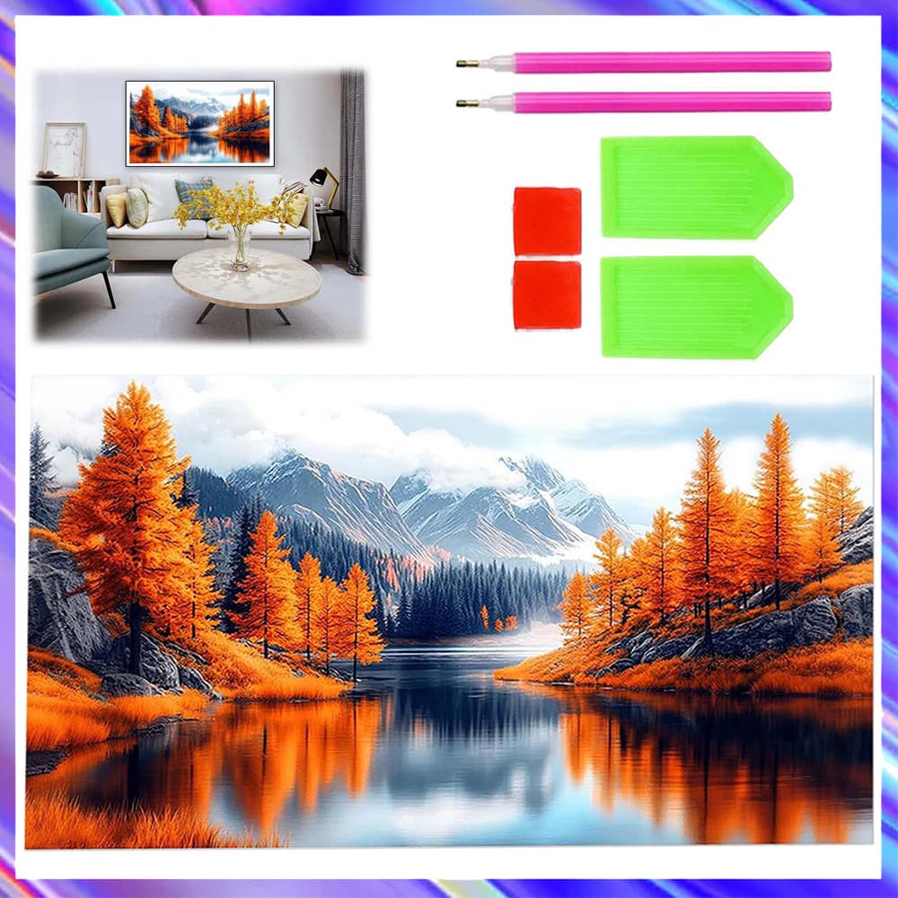 Paisagem de outono, pintura com diamantes quadrados 5D, kit completo de ferramentas para pintura com diamantes, 70x40cm