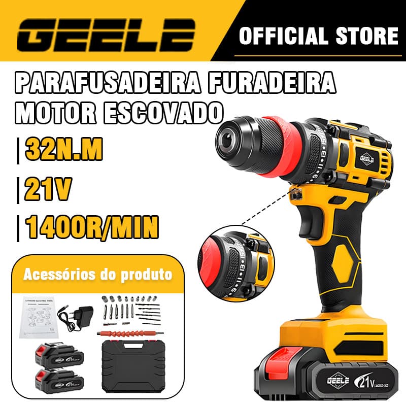 Parafusadeira Furadeira 18/21V 85N 2 Baterias Com Caixa De Armazenamento Kit Parafusadeira Elétrica  brushless