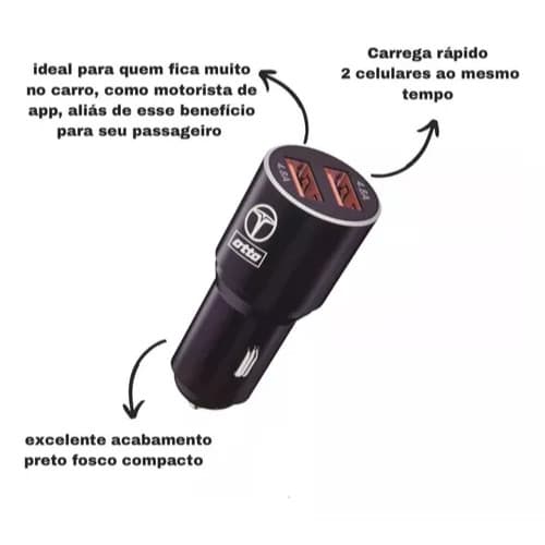 Carregador carro Turbo carregamento Rápido USB 60W - carregador veicular turbo Dupla Entrada