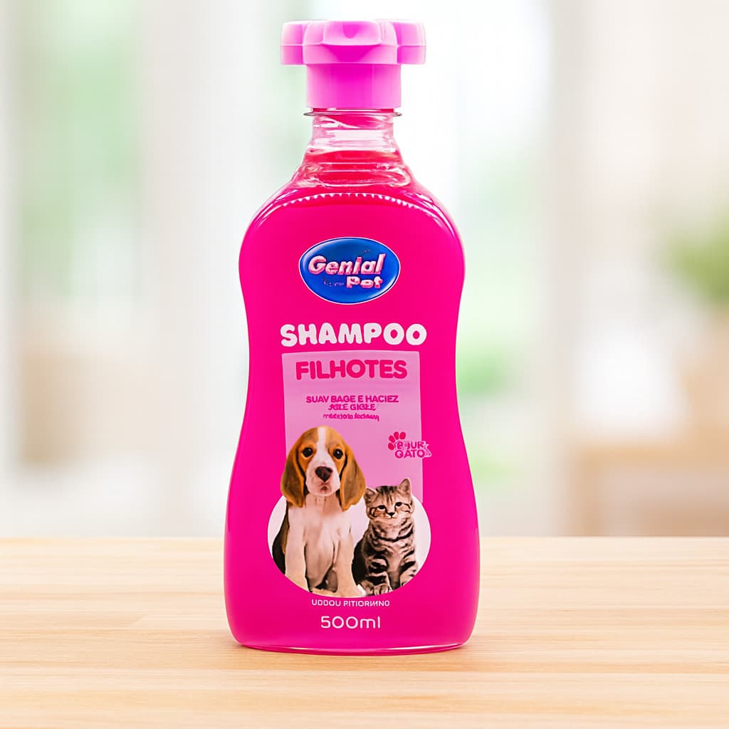 Shampoo para Filhotes Genial Pet 500ml com Aloe Vera para Cães e Gatos