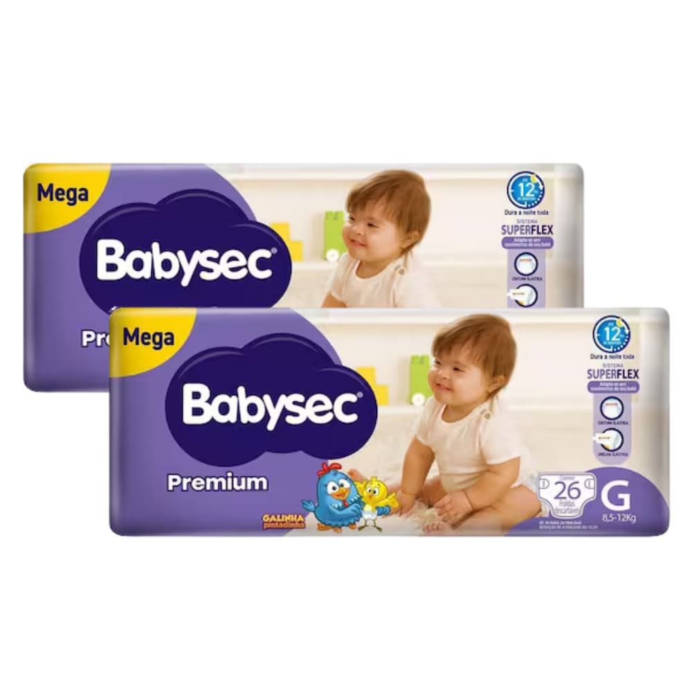Kit com 2 Pacotes Fralda BabySec Premium Galinha Pintadinha Mega G 26un – Cuidado e Economia