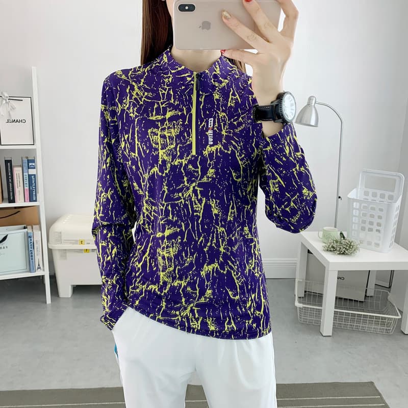 Roupas impressas de secagem rápida camiseta de manga comprida feminina esportes roupas de Fitness respirável absorvente 