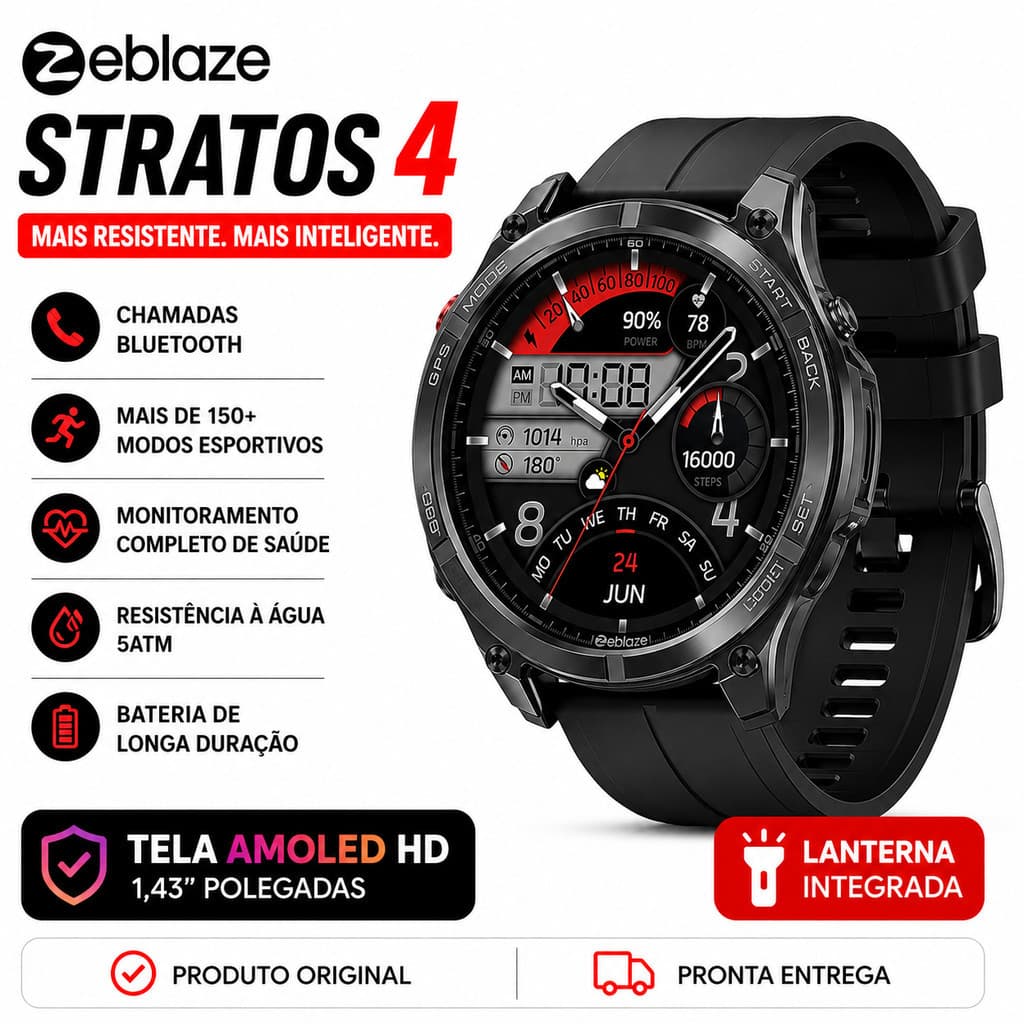 Zeblaze Stratos 4 Smartwatch Relogio Inteligente Masculino Relógio Inteligente, GPS Esportivo