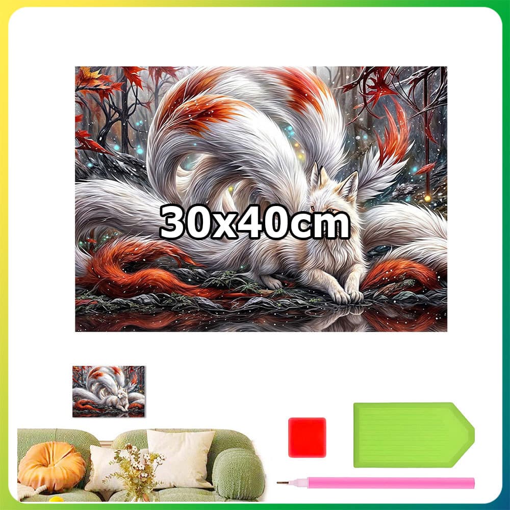 40x30cm raposa de nove caudas quadrado pintura diamante DIY pintura artesanal 5D diamante ponto pintura decoração para c