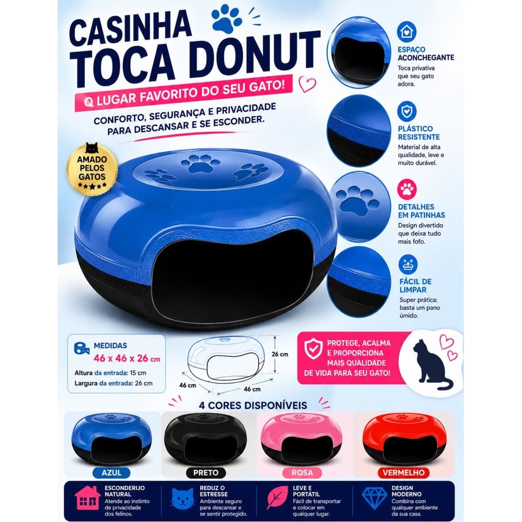 Cama Gato Donut Iglu Arrendondada Toca Pet Casinha Rosquinha Confortavel