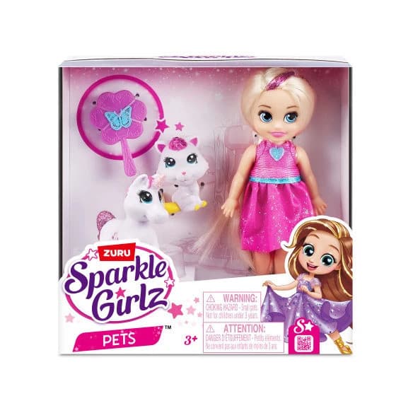 Conjunto de Boneca Princesa e Cão Unicórnio Zuru Sparkle Girlz, Boneca Articulada de 4 a 7 Polegadas com Vestido Removív