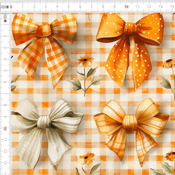 Tecido Tricoline Digital 3D Flores e Laços Vintage Patchwork Costura Ateliê Pano DIY Artesanato